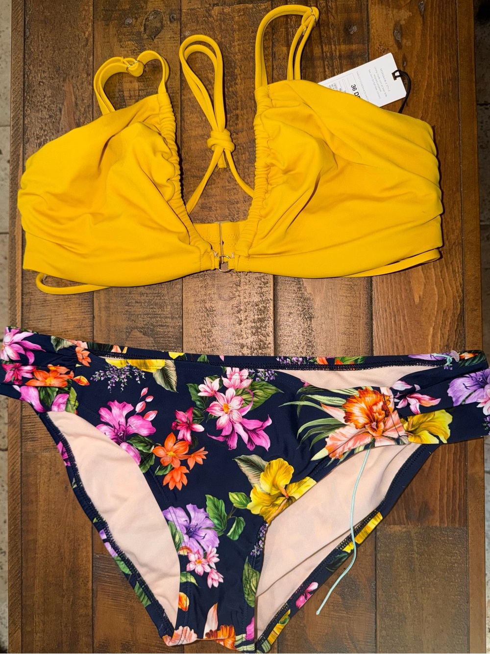Yellow Bikini One-Piece Set with Floral Bottom